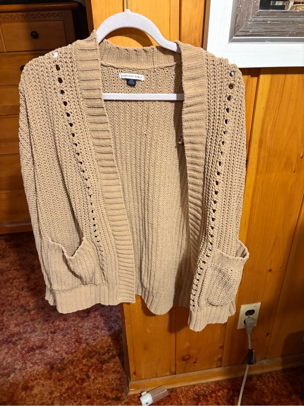 American Eagle Outfitters Beige Open-Front Knit Cardigan